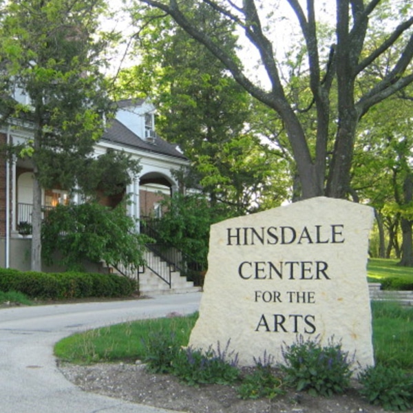 Large Block of Stone Welcome Sign for "Hinsdale Center for the Arts"