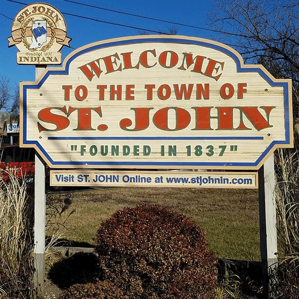 White and Blue Welcome Sign for "ST. John"